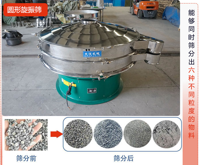 圓形旋振篩能夠同時篩出6種不同顆粒的物料。