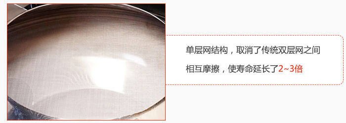 單層網(wǎng)結(jié)構(gòu)，取消了傳統(tǒng)雙層網(wǎng)之間相互摩擦，使壽命延長了2~3倍