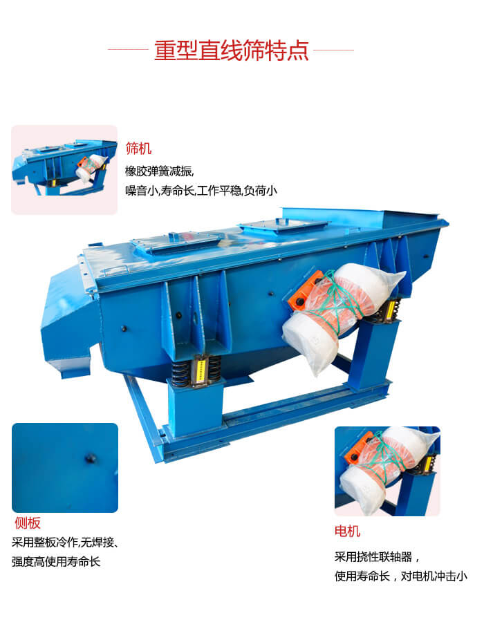 重型直線篩：篩機，側(cè)板，電機展示圖