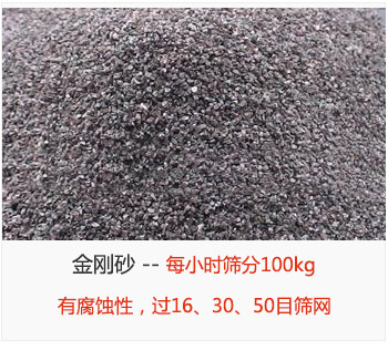 篩分金剛砂每小時100kg，有腐蝕性，過16、30、50目篩網(wǎng)