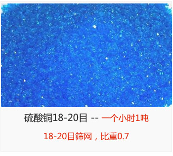 篩分18-20目的硫酸銅 產(chǎn)量一個小時1噸，采用18-20目篩網(wǎng)，比重0.7