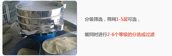 分級(jí)篩選，可篩1至5層篩網(wǎng)，能同時(shí)進(jìn)行2至6個(gè)等級(jí)的分選或過(guò)濾