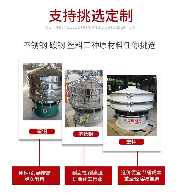 旋振篩可配置一到四層的篩網(wǎng)。旋振篩的篩分效率高，篩分精度高，篩分率高達96%。