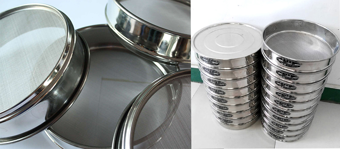 標準土壤篩，篩框與篩網(wǎng)展示圖。