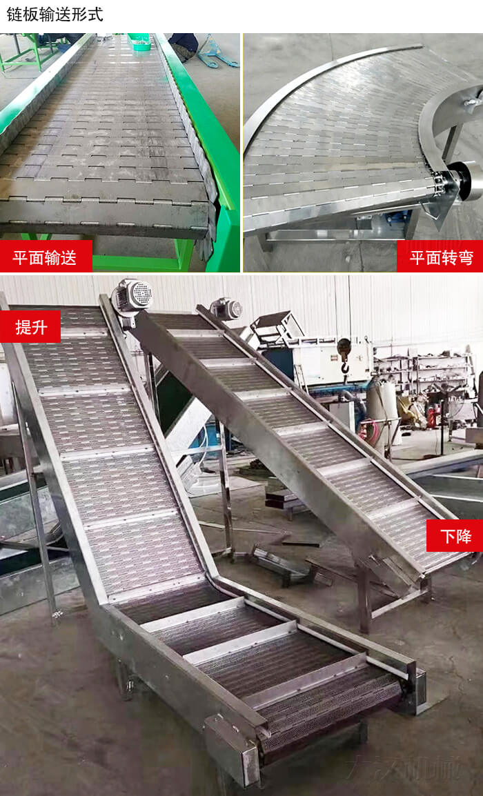 鏈板輸送機平面輸送，平面拐彎，提升等運行現(xiàn)場圖片
